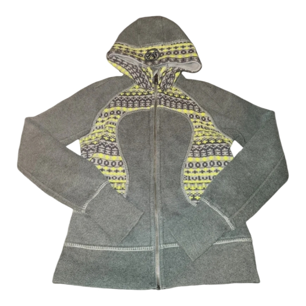 Lululemon Scuba Hoodie Special Edition Gray Lime Green Fair Isle Full Zip 4